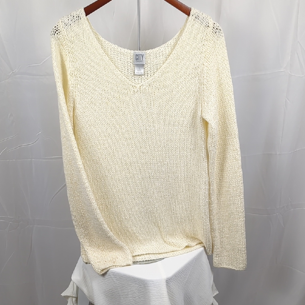 DKNY Off-White V-Neck Sweater